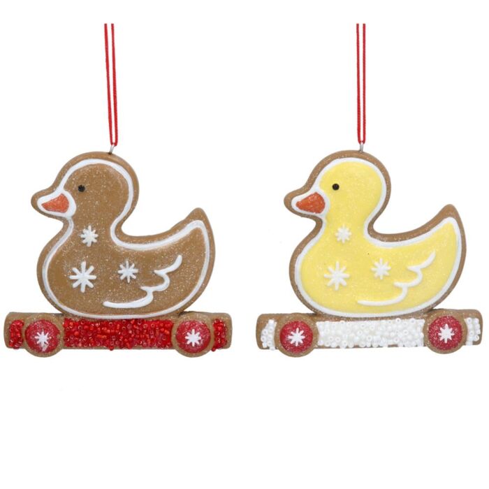 Gisela Graham Gingerbread Duck on Cart Decoration x2